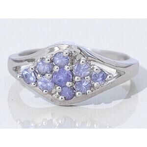 Vintage 925 Silver Tanzanite Purple Ring Multi Stone Prong Set Sparkle